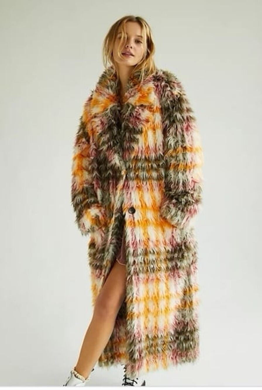 Free People Cardi Plaid Faux Fur Coat XS